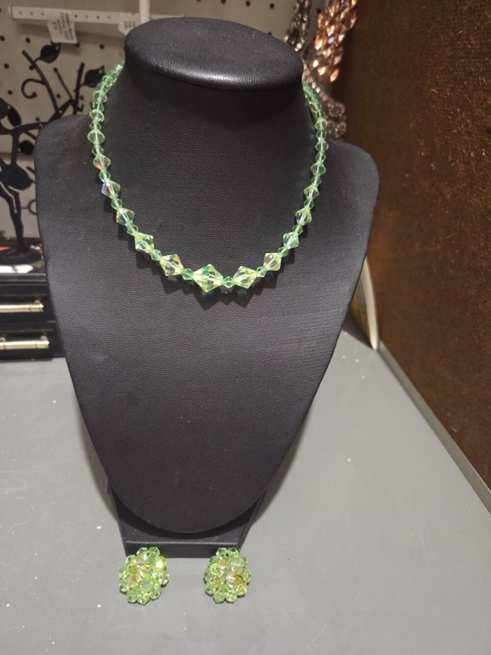 Vintage crystal choker and clip earrings